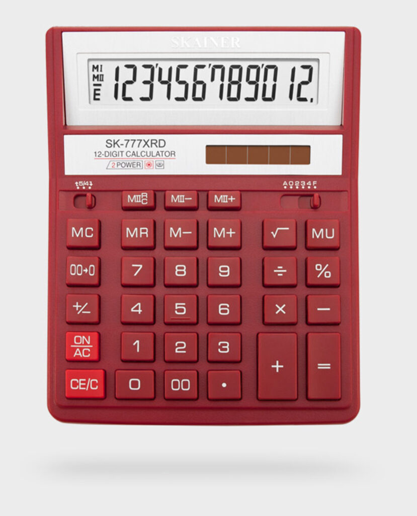 Калькулятор  12 разр. Skainer настольный проф. двойное питание, красный (аналог SDC-888X)