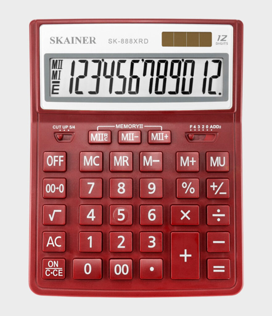Калькулятор  12 разр. Skainer  настольный проф., двойное питание, красный SK-888XRD