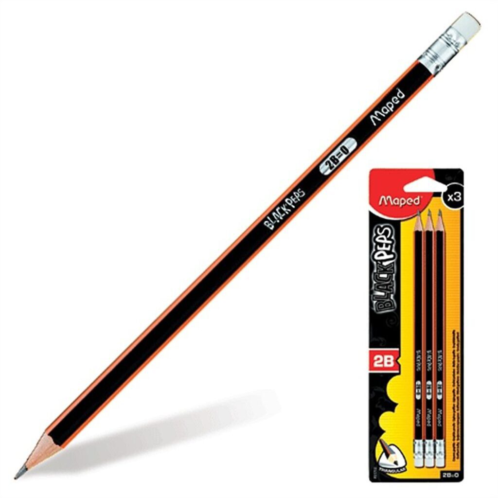 Карандаш BLACK PEPS 2В треуг, ударопрочный, с ластиком, блистер