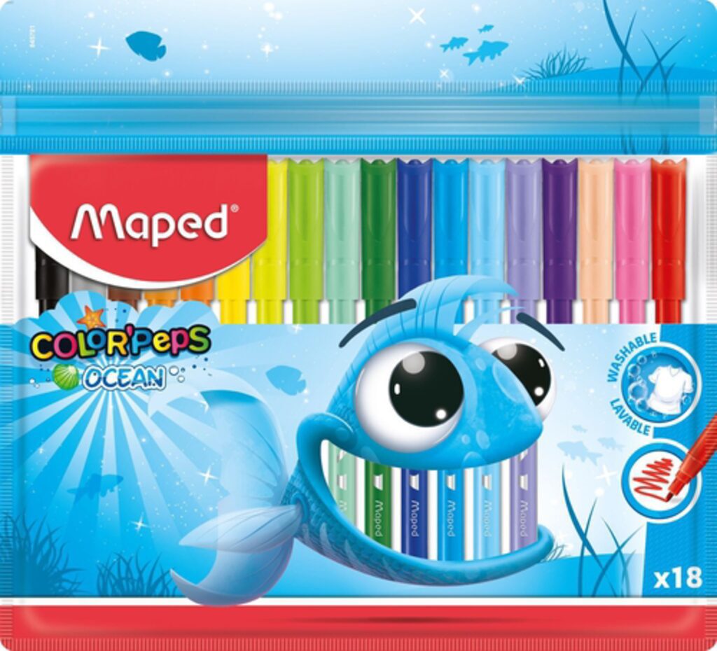 Фломастеры  18цв "Maped. Color peps ocean", суперсмываемые