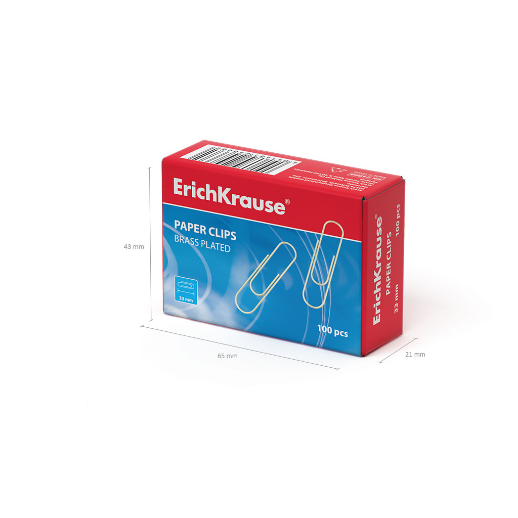 Скрепки металлические омедненные ErichKrause 33мм (в коробке по 100 шт.)