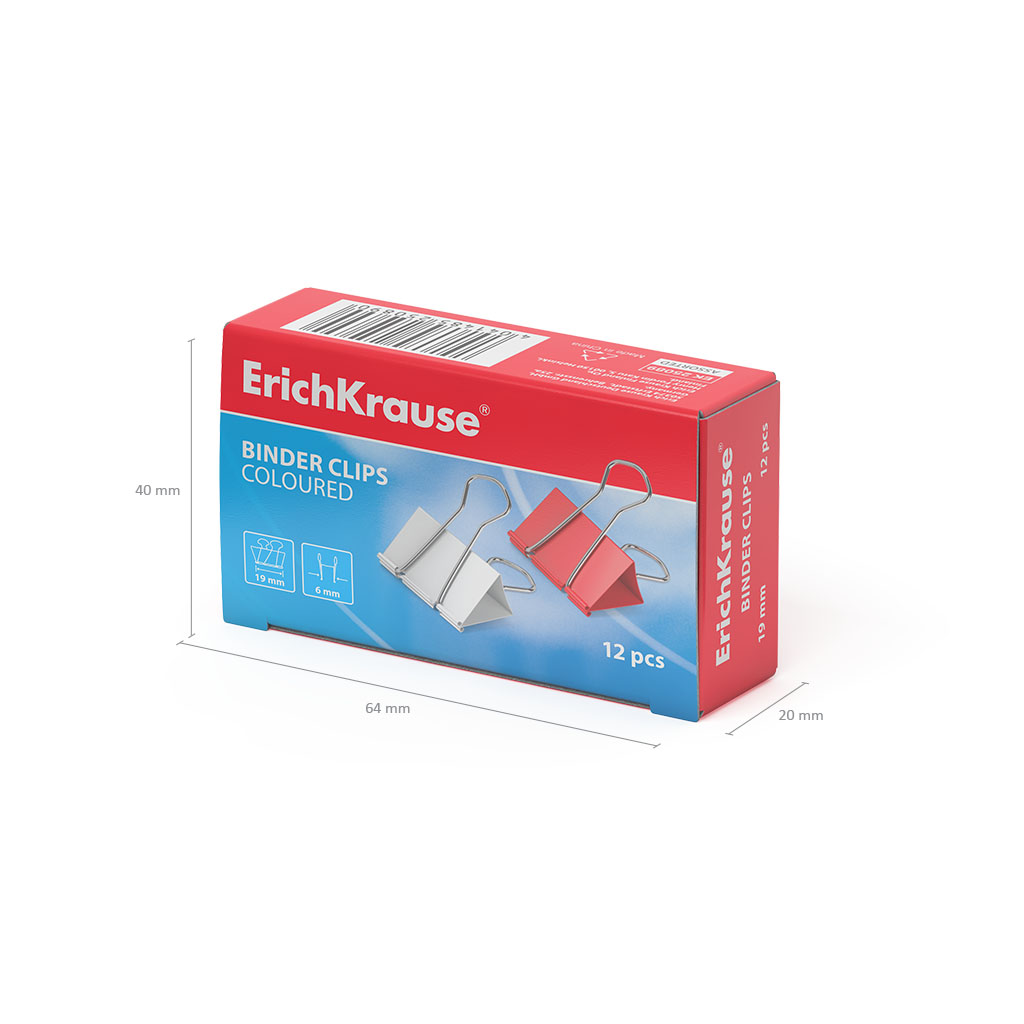 Зажимы для бумаг ErichKrause Classic, 19мм, ассорти (в коробке по 12 шт.)