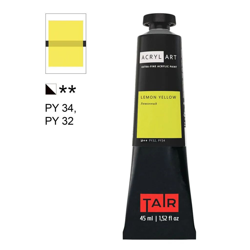 Краска акрил. "Акрил Арт", 45 мл, туба, желтый лимонный