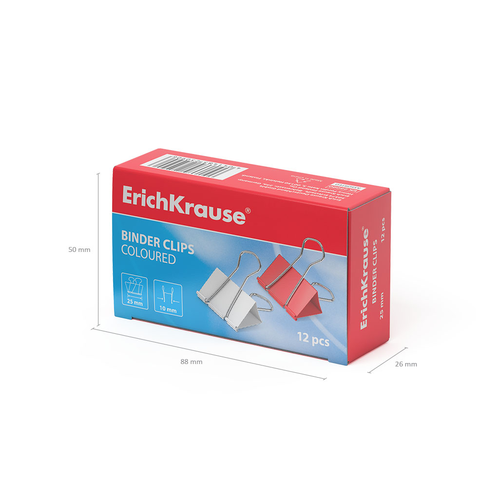 Зажимы для бумаг ErichKrause Classic, 25мм, ассорти (коробка 12 шт.)