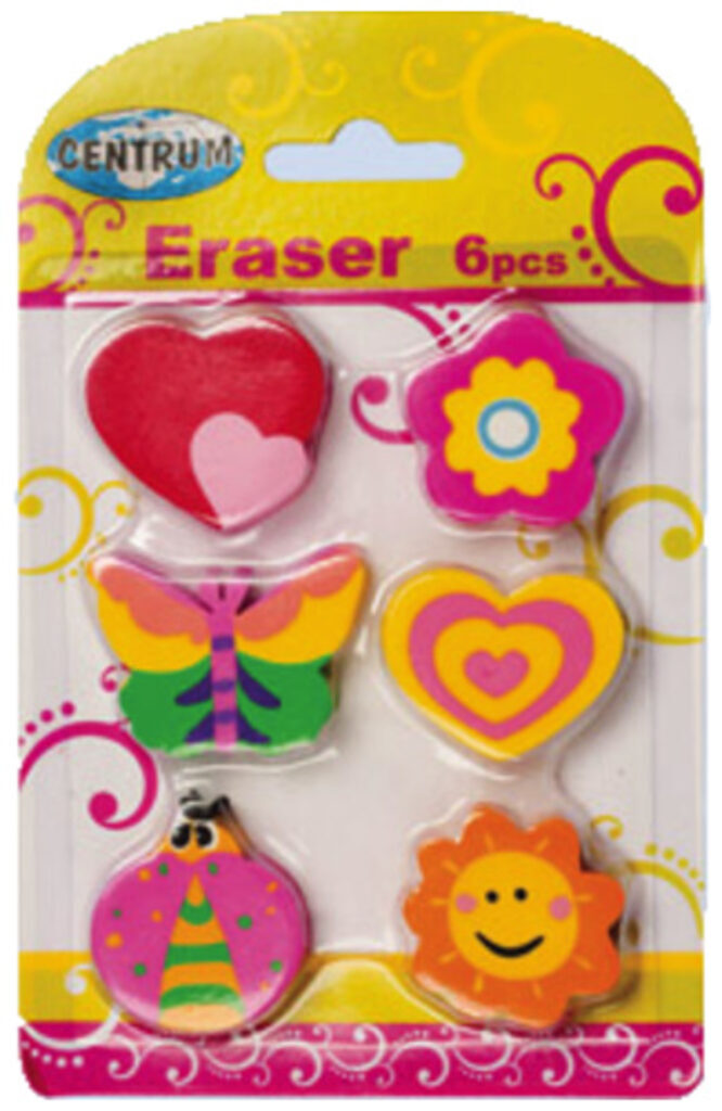Ластик  Цветы и сердца, 6 шт/блистер