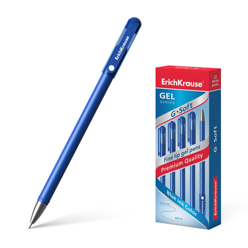 Ручка гелевая EK G-SOFT синяя, 0,38мм, синий корпус, покрытие Soft touch