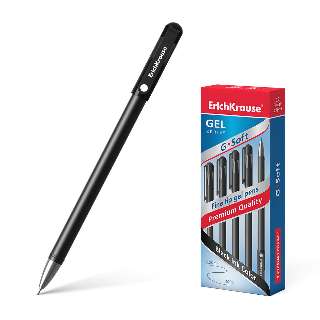 Ручка гелевая EK G-SOFT чёрная, 0,38мм, черн. корпус, покрытие Soft touch