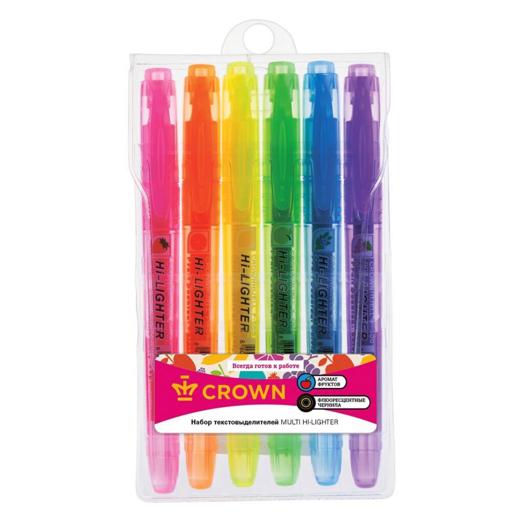 Набор текстовыделителей CROWN 6 цв. ароматизированные