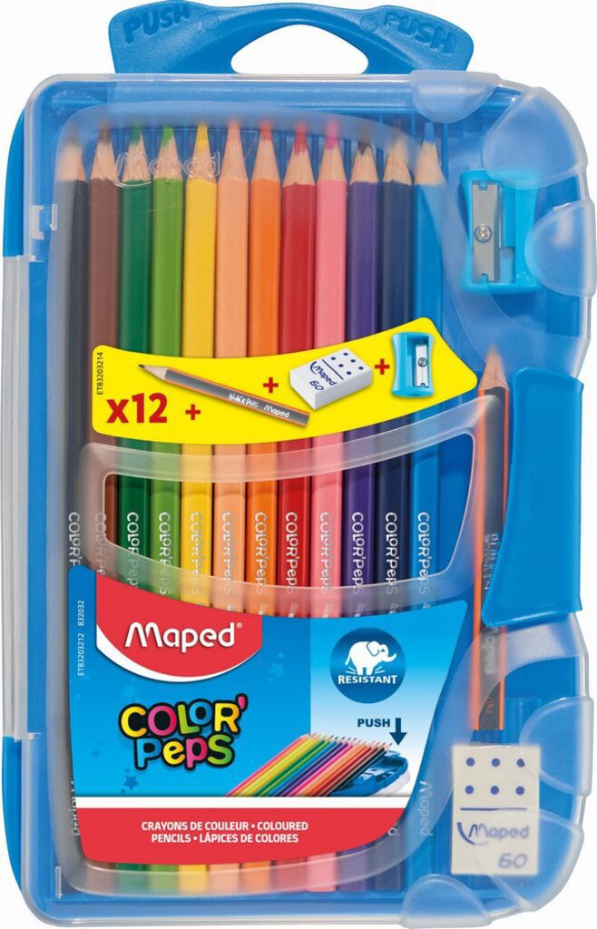 Карандаши цвет. 12цв  Maped Color Peps трехгранные, с точилкой, ластиком, 1 ч/г каранд.,ударопрочные