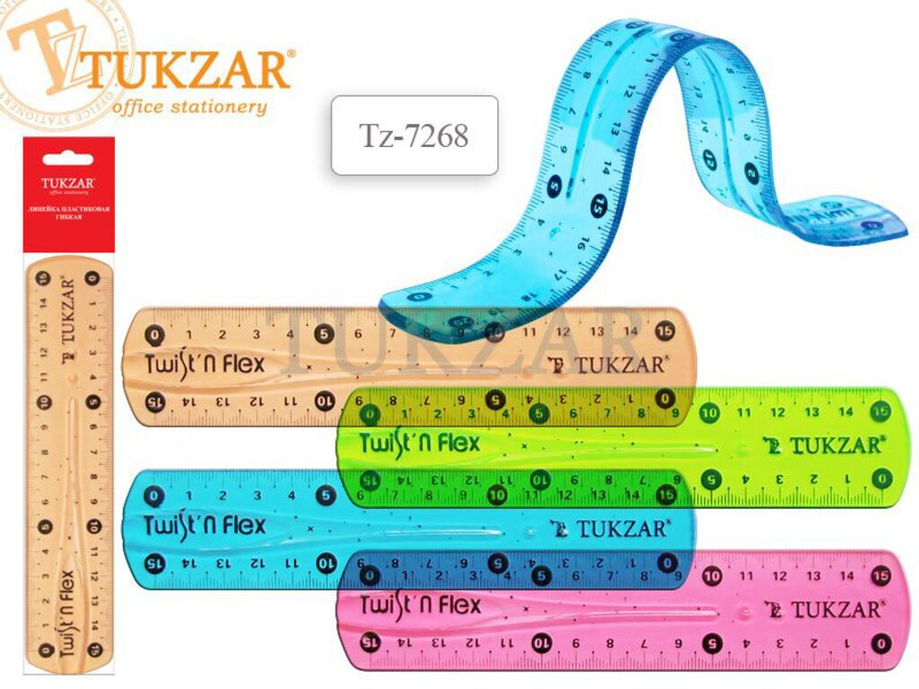 Линейка 15 см пластик. гибкая, ассорти