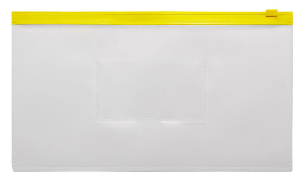 Конверт на молнии А6 0,15мм, карман д/визитки, жёлтая молния