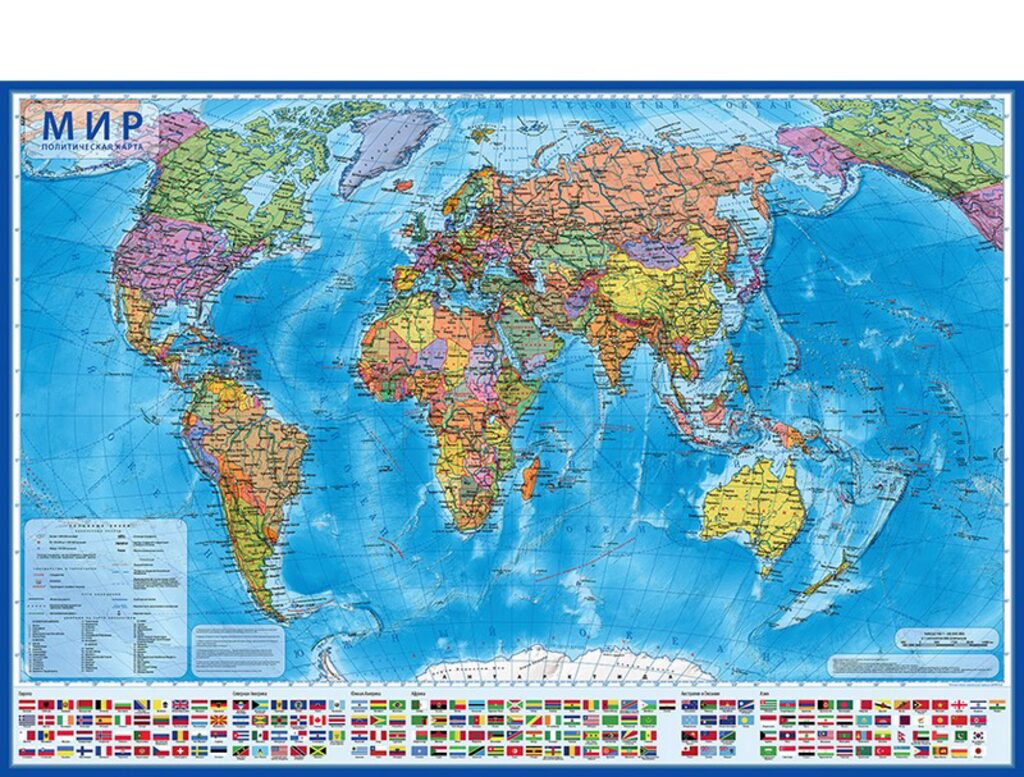 Карта мира Политическая настенная 1:28М 118х80, ламинация, в тубусе