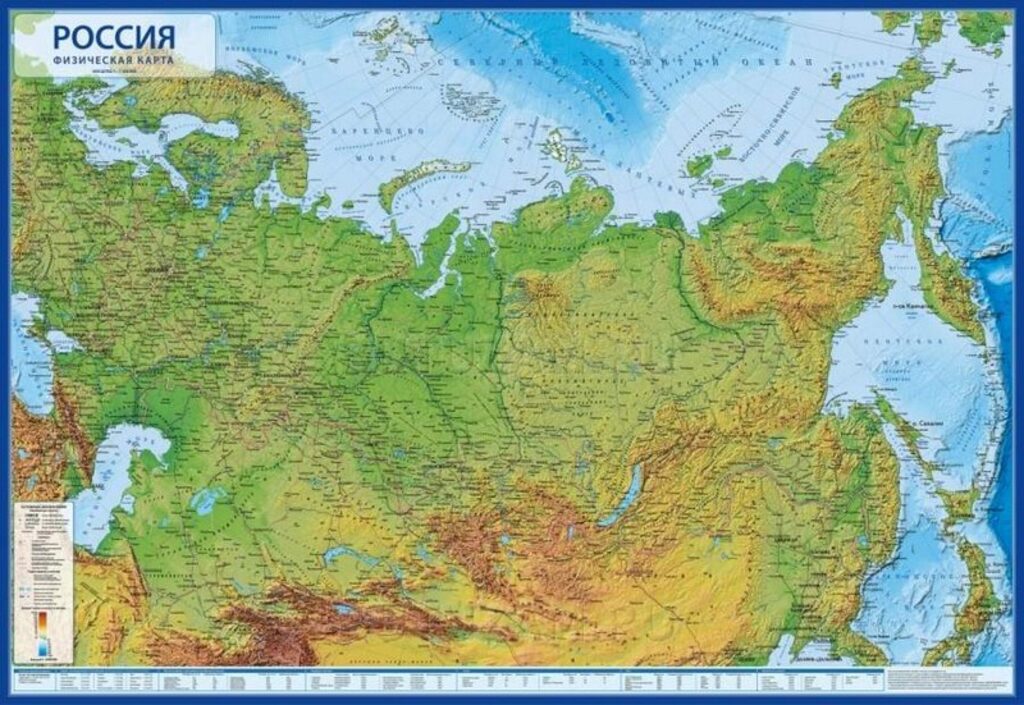 Карта России Физическая настенная 1:7,5М 116х80, ламинация, в тубусе