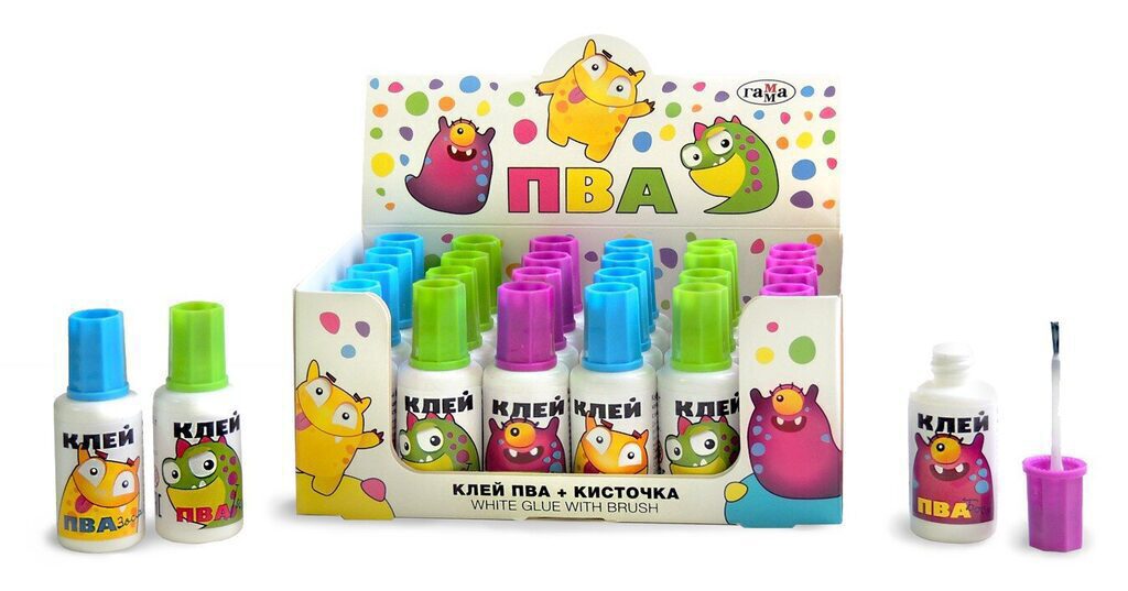 Клей ПВА  20гр. Канцелярский, с кисточкой (Тося, Бося, Зося)