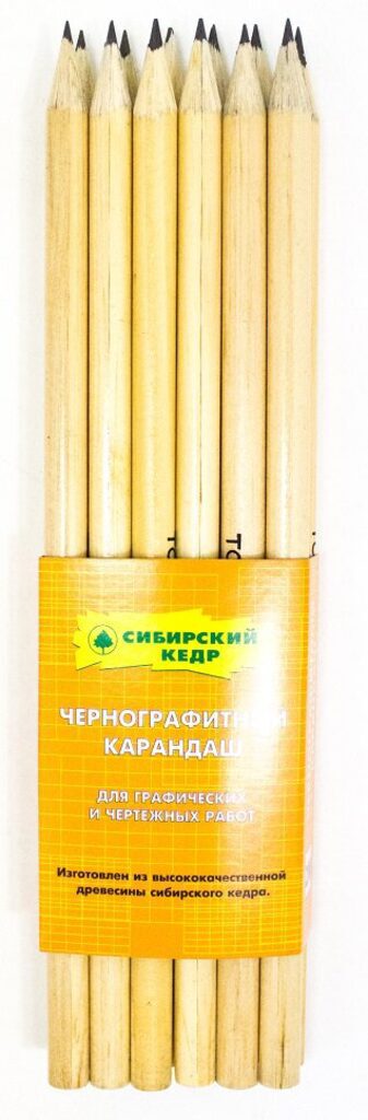 Карандаш Сибирский кедр 2М круглый, натуральный цвет корпуса, заточенный