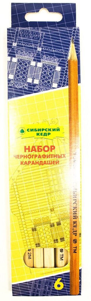 Набор карандашей Сибирский кедр  6шт шестигр. корп. натур. заточ. 2Т,Т,2-ТМ,М,2М, карт.упак.