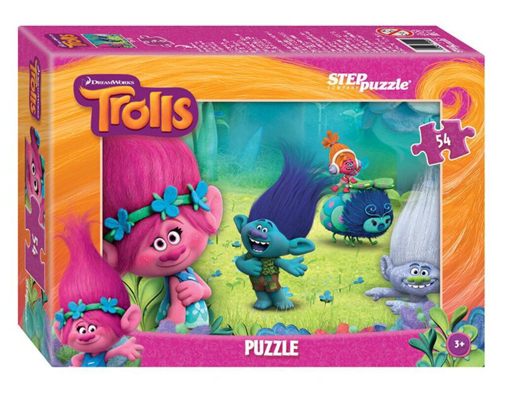 Пазлы 180*130мм.  54 элемента "Trolls" 10 видов, DreamWorks