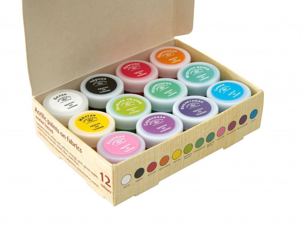 Краски акрил по ткани 12цв, 120 мл
