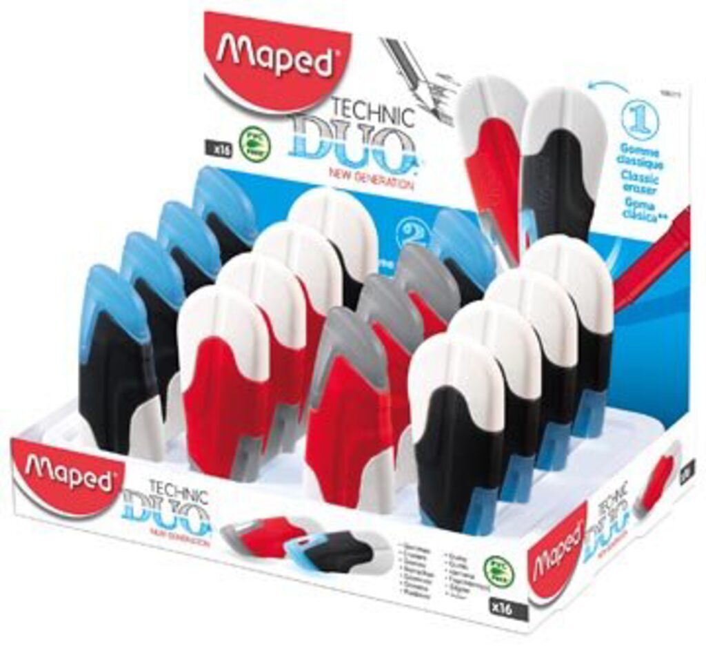 Ластик MAPED "Technic duo", 2 в 1, для карандаша и чернил, в дисплее