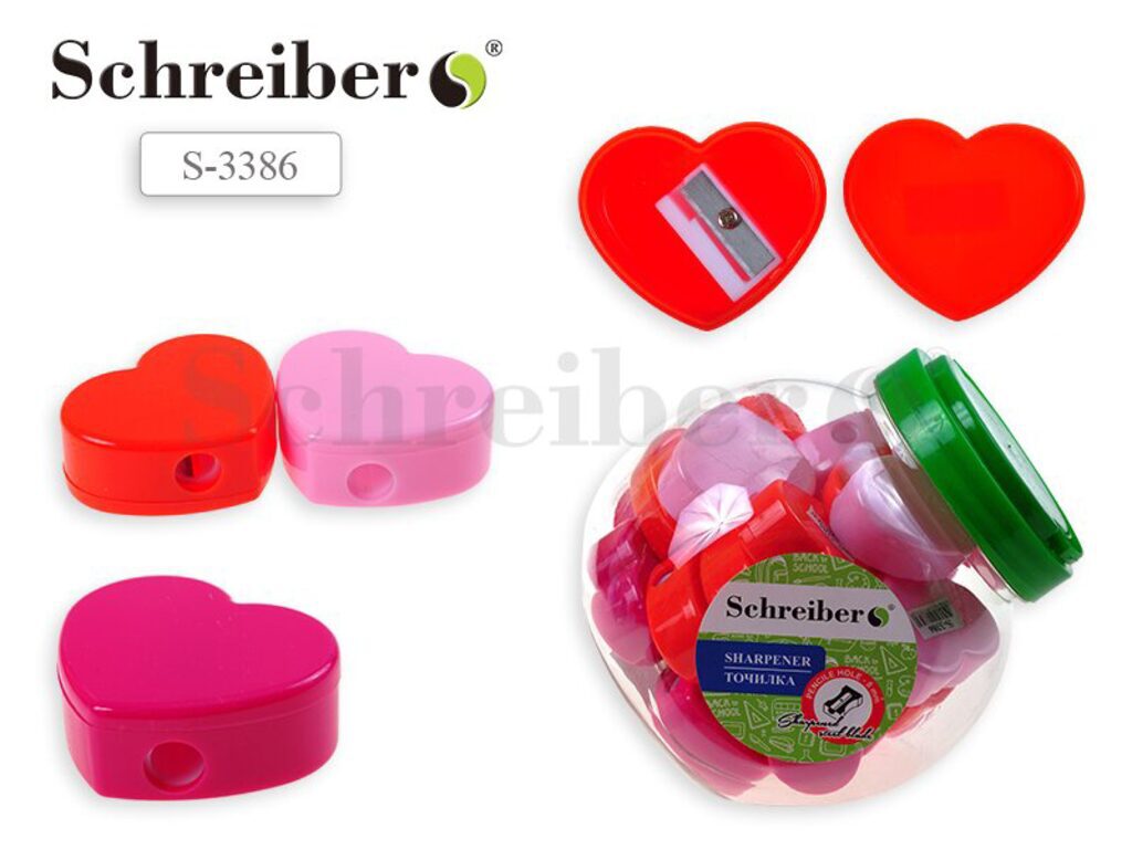 Точилка пласт. 1 отв.  СЕРДЦЕ 39*47мм., в банке