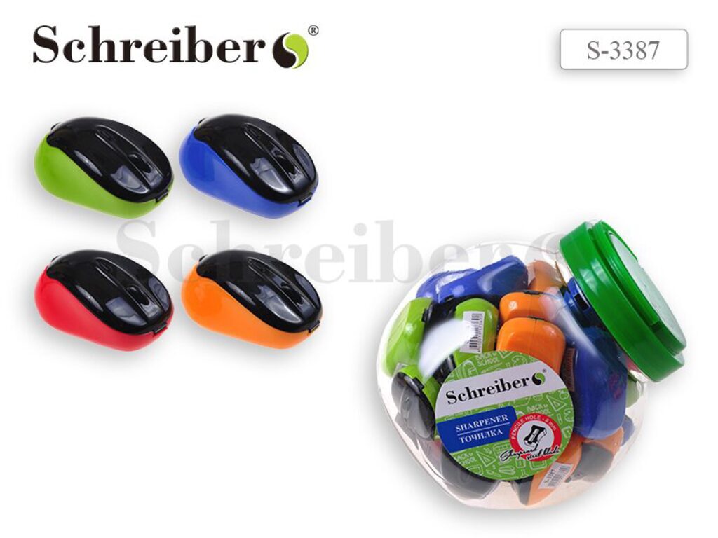 Точилка пласт. 1 отв.  КОМПЬЮТЕРНАЯ МЫШКА 52*31мм., в банке