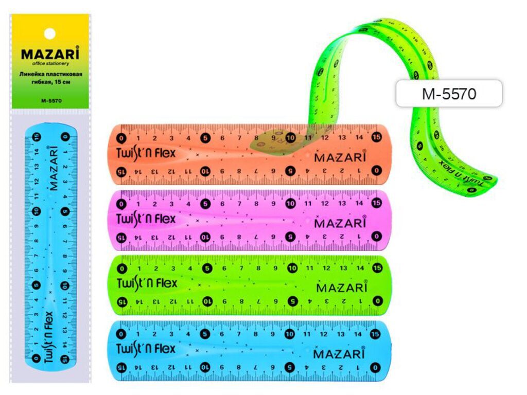 Линейка 15 см пластик. гибкая, ассорти
