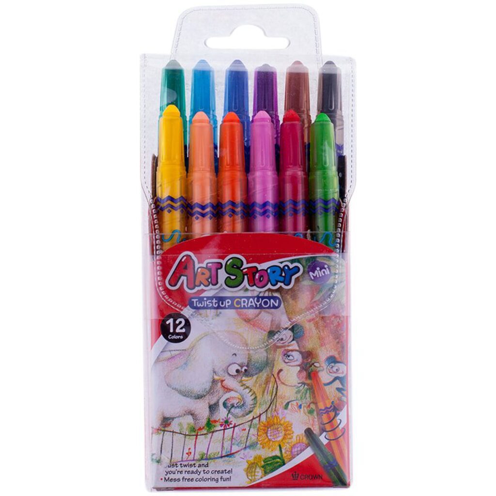 Карандаши восковые CROWN 12цв. "ArtStory" МИНИ, выкруч.стержень, упак. ПВХ