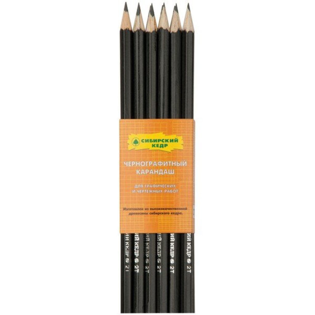 Карандаш Сибирский Кедр 2Т, шестигранный, d=6,9мм, цв. корпуса ассорти