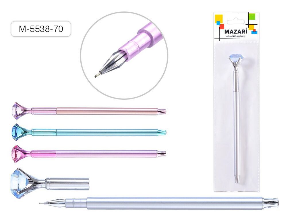 Ручка гелевая "Beverly" синяя, 0,5мм, с кристаллом на колпачке, в дисплее. ОДНОРАЗОВЫЕ