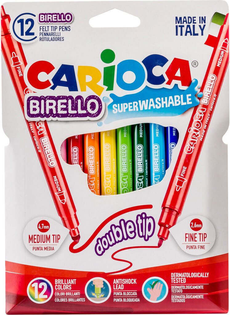 Фломастеры  12цв "Carioca BIRELLO" двусторонние, картонный блистер