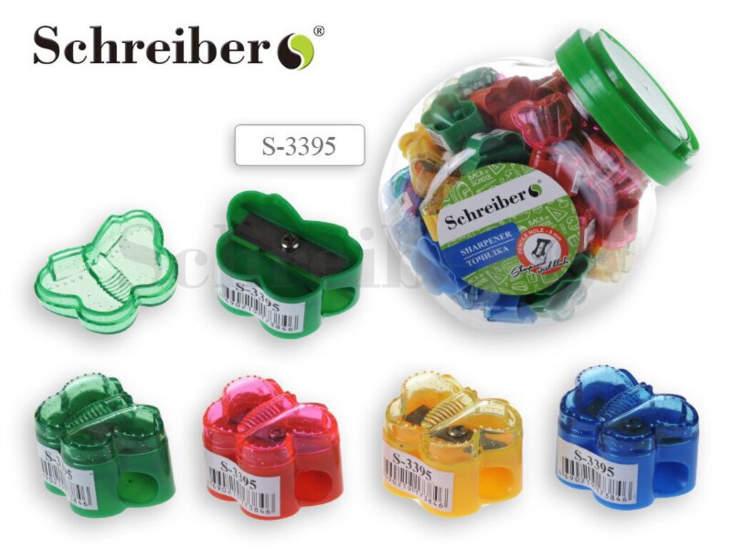 Точилка пласт. с контейнером  1 отв. БАБОЧКА 30*22мм, в банке