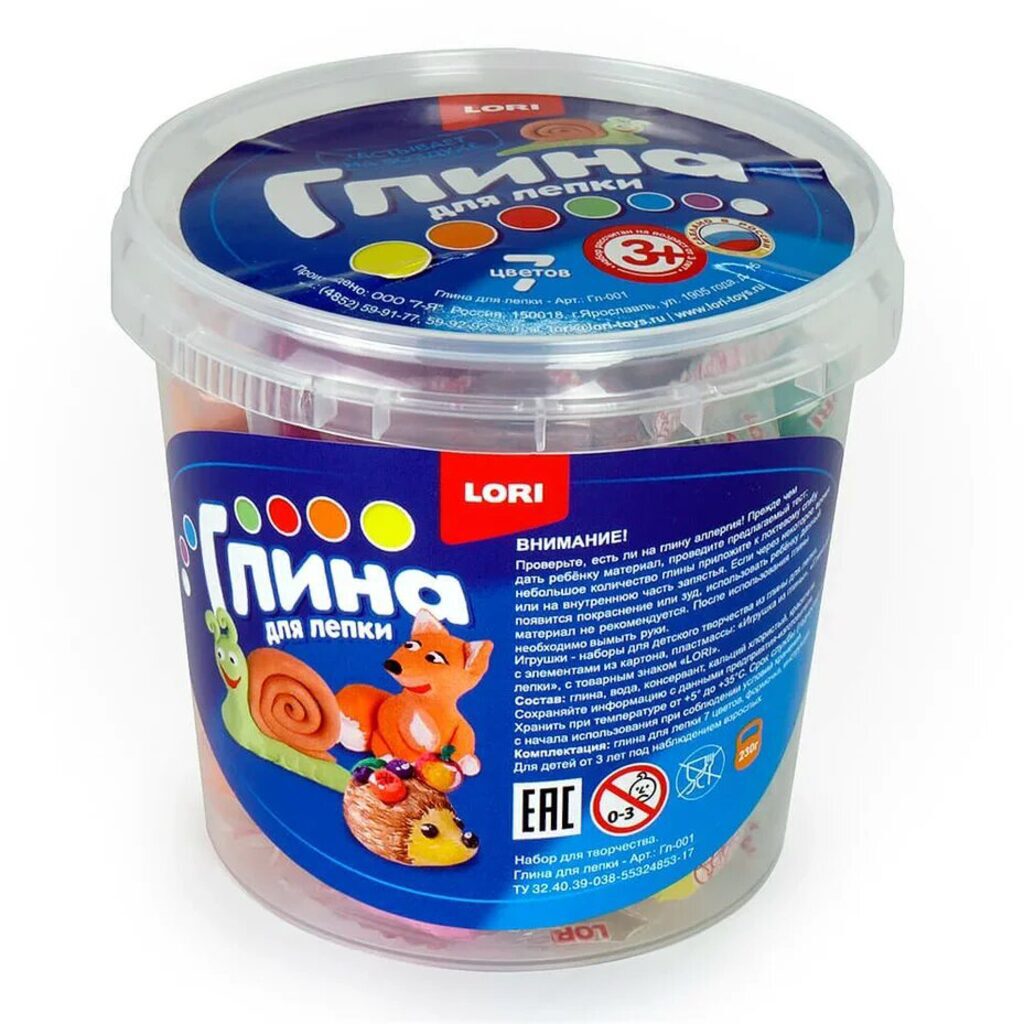 Глина для лепки 7цв, 230гр