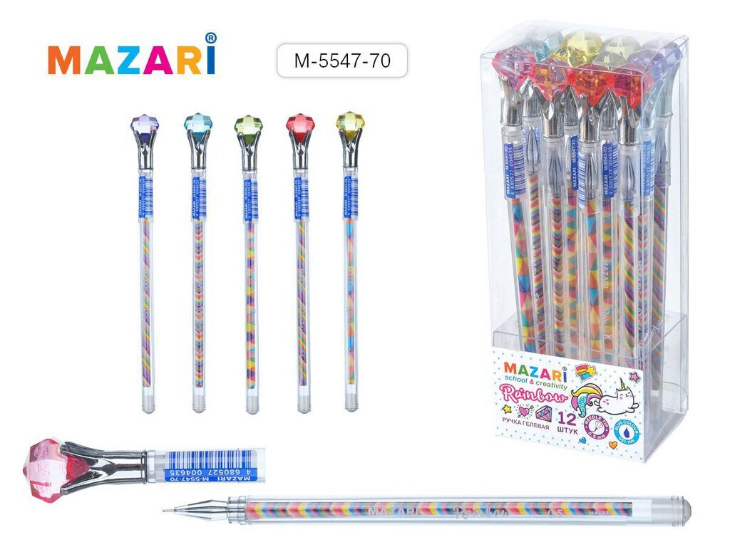 Ручка гелевая "Rainbow" синяя, со стразом, 0,8мм, ассорти