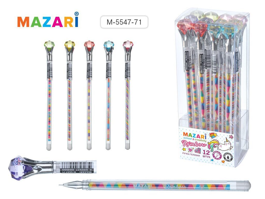 Ручка гелевая "Rainbow" чёрная, со стразом, 0,8мм, ассорти