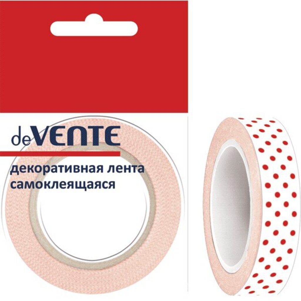 Скотч декоративный "Белый в красный горошек", 15мм*5 метров