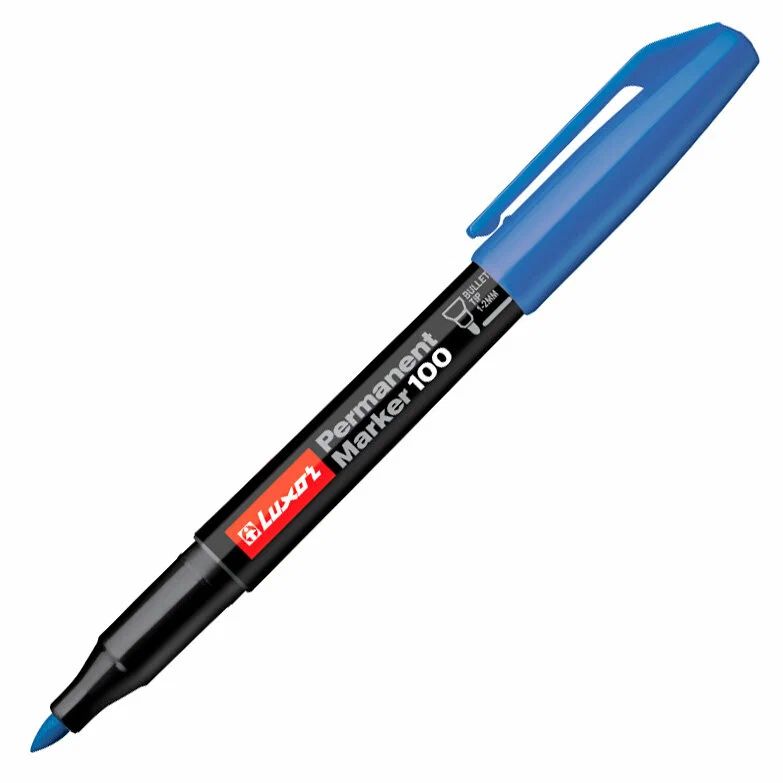 Маркер перманентный 2,0мм  синий, Luxor "100" пулевидный наконечник
