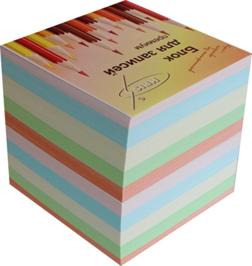 Блок бумаги для записи  (90*90*90мм) цветной 5 цв., непроклеенный,  пл. 80г/м2, (офс)