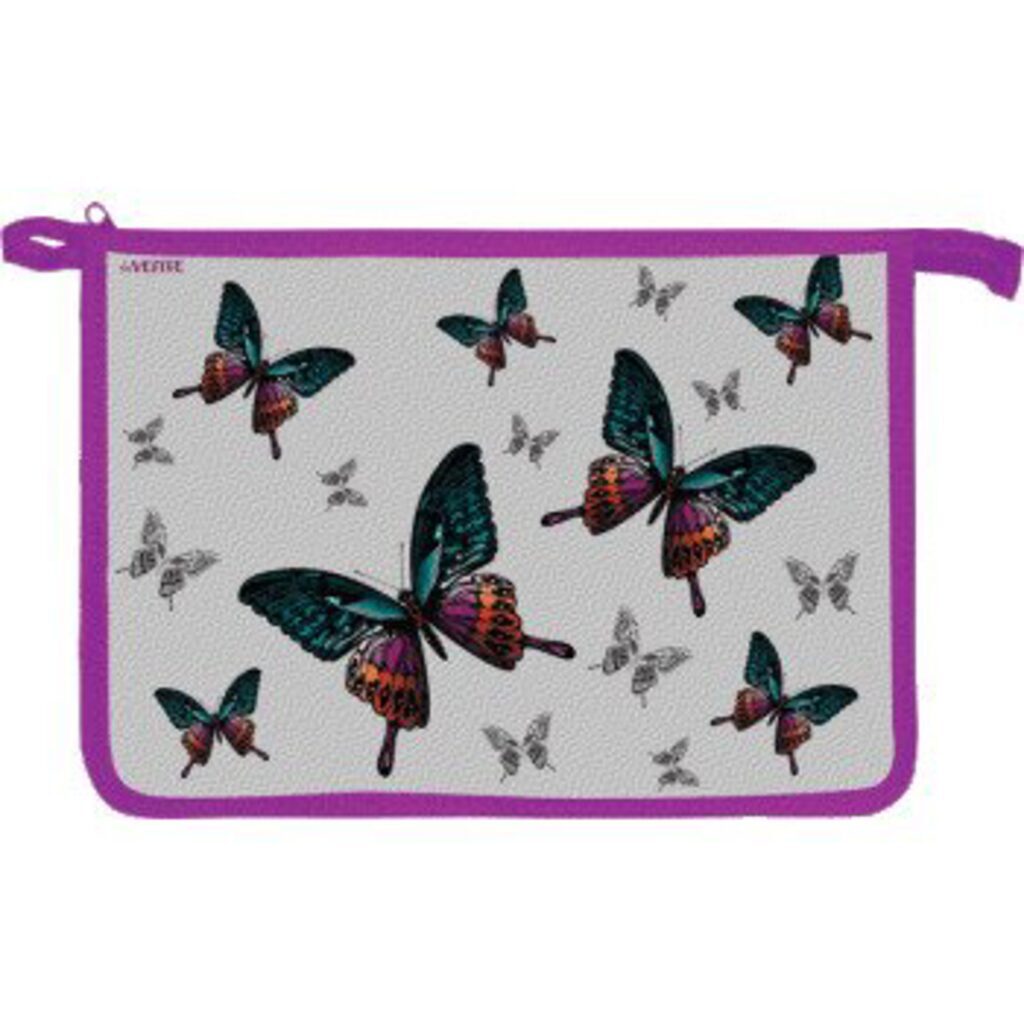 Папка для труда А4 2 отд. молн. сверху,  Butterfly, ламинат, пластик
