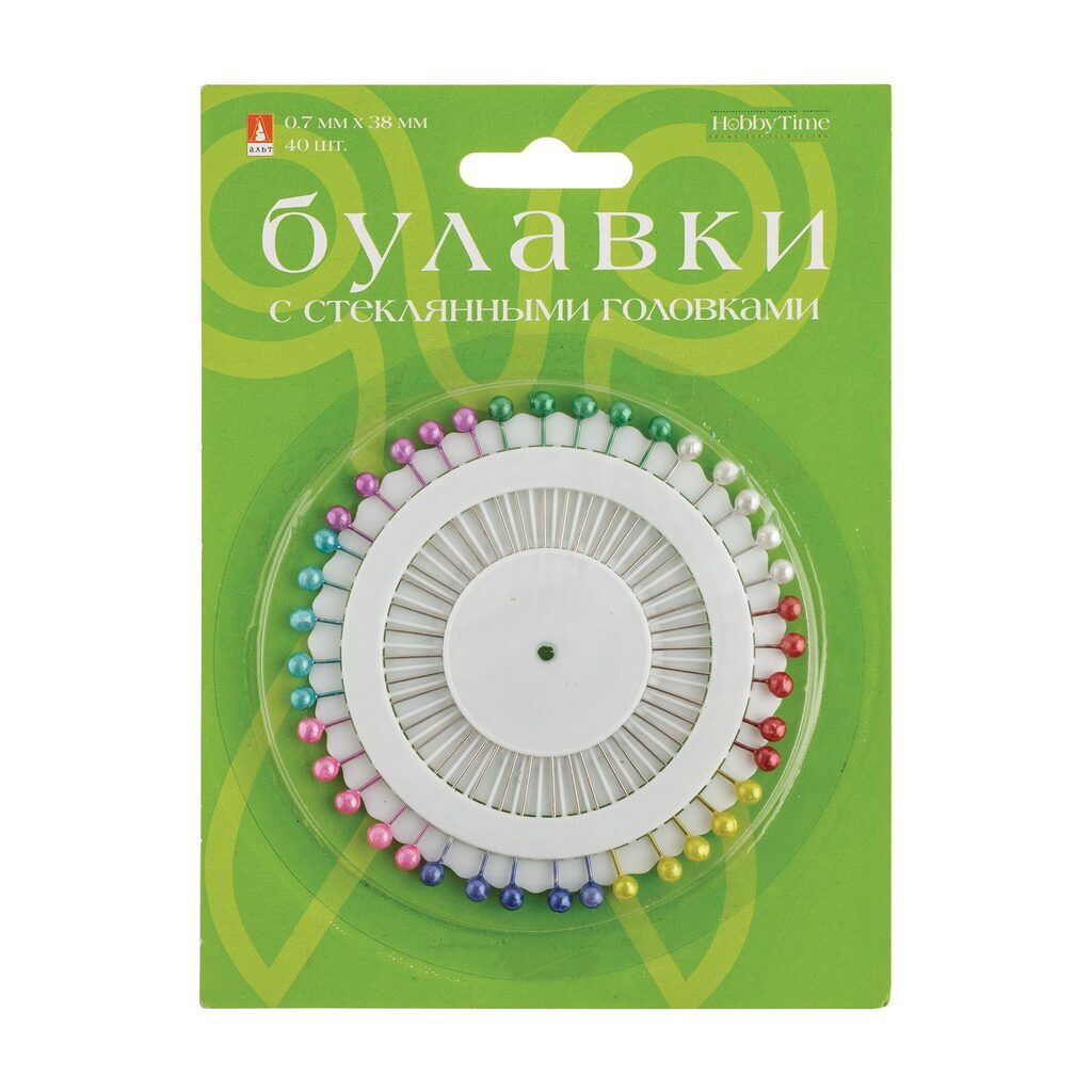 Булавки для шитья, пласт.головка, 0,7х38мм,  40 шт
