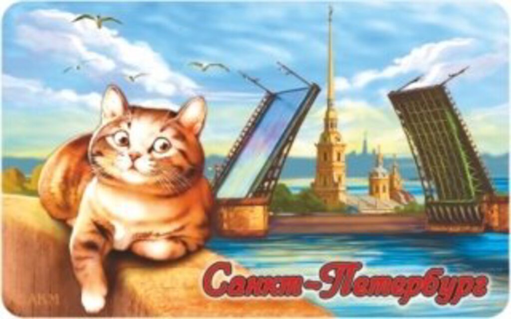 Магнит сувенирный   6*10см СПБ Котик на набережной-Мосты, винил