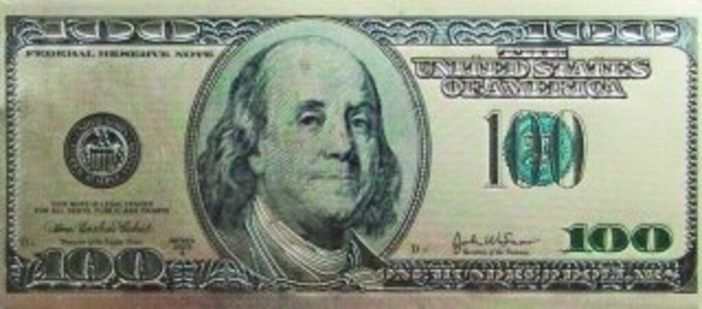 Магнит сувенирный  10*4см "100 долларов", винил