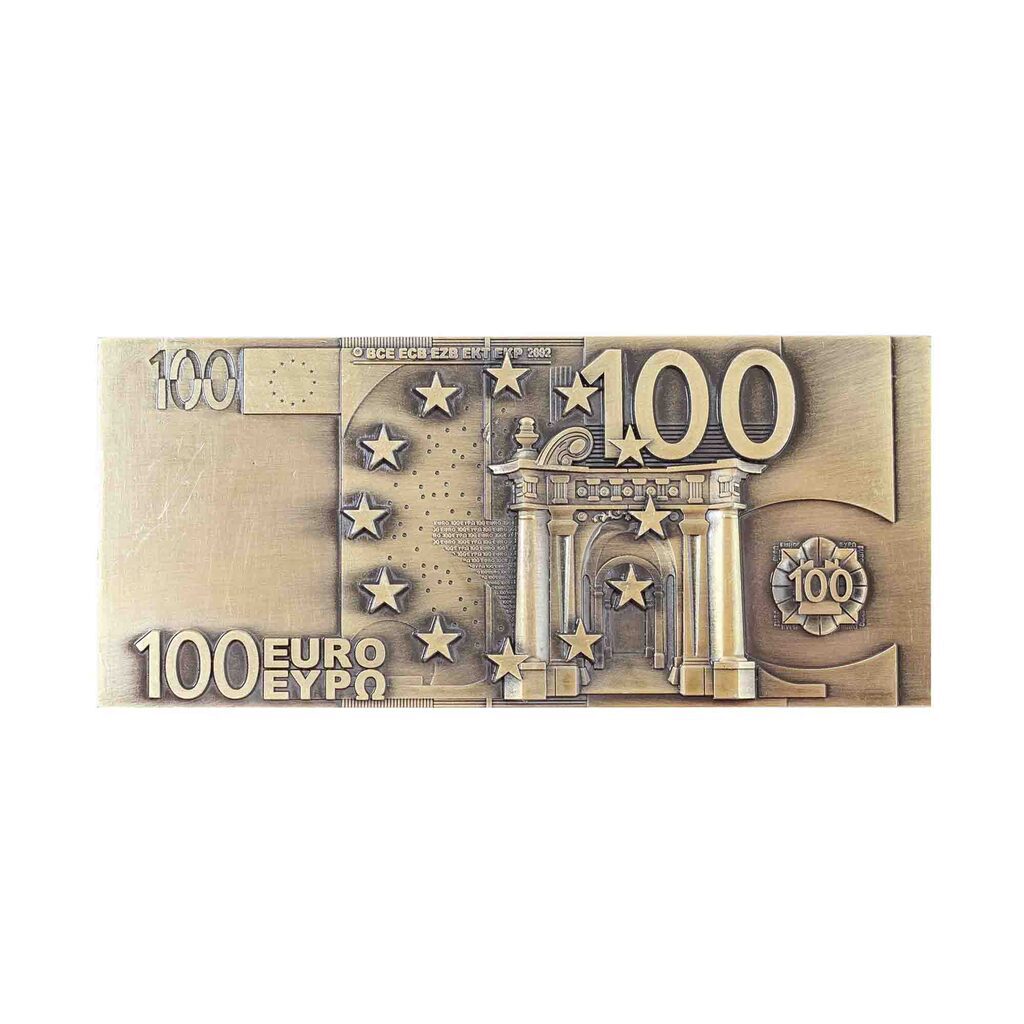 Магнит сувенирный  12*5см "100 евро", рельеф, металл, бронза