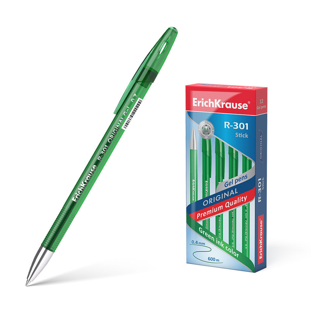 Ручка гелевая EK R-301 ORIGINAL GEL зелёная, 0,5мм