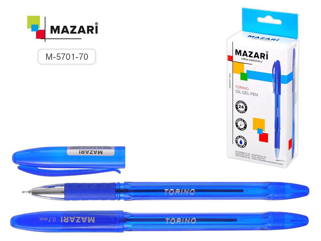 Ручка шар. MAZARI "Torino" синяя, масл.осн., 0,7мм, игольч.након.