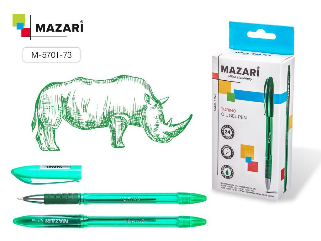 Ручка шар. MAZARI "Torino" зелёная, масл.осн., 0,7мм, игольч.након.