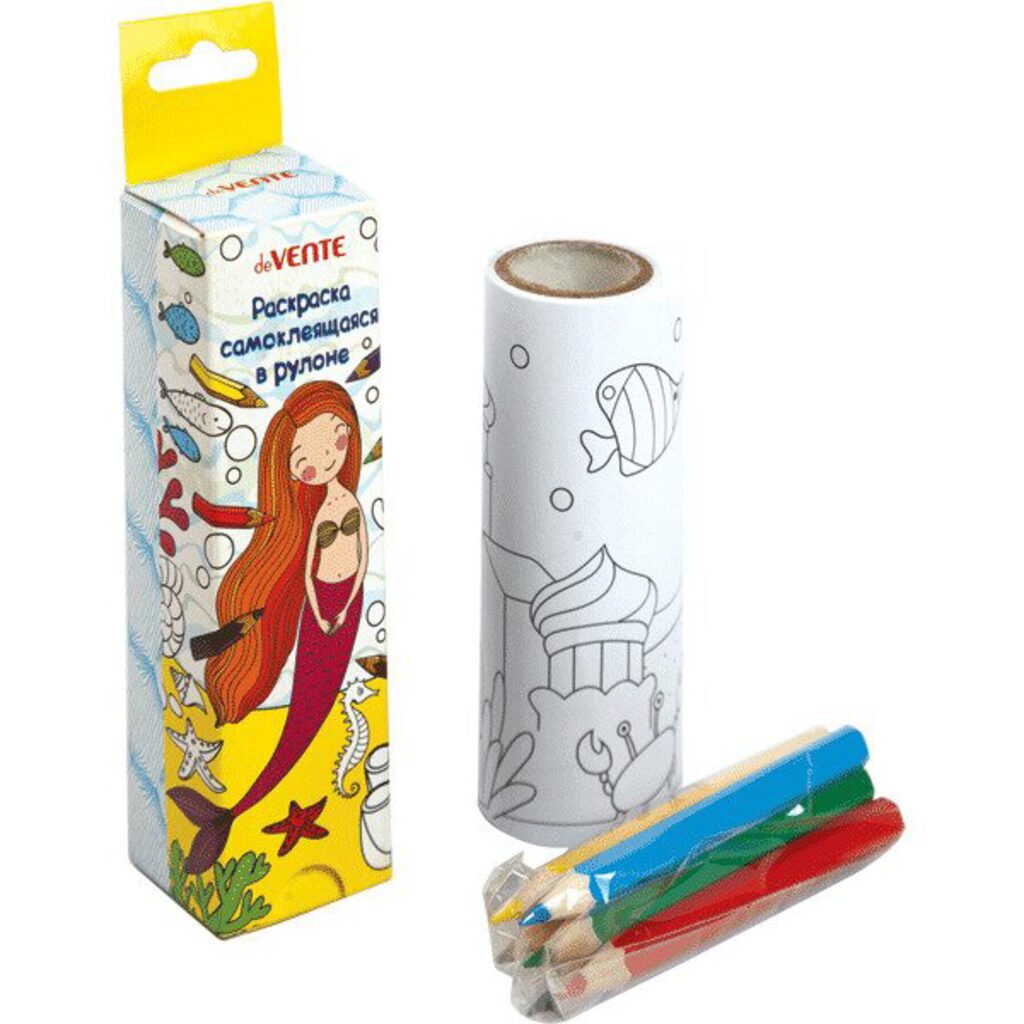 Раскраска  122*10см deVENTE, самокл., +карандаши 6цв., 4 дизайна
