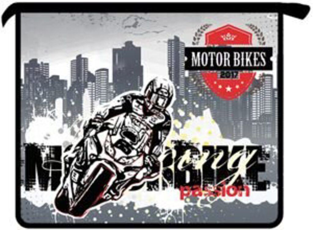 Папка д/тетрад. А5 1отд. на молнии сверху.  Motor bikes, пластик