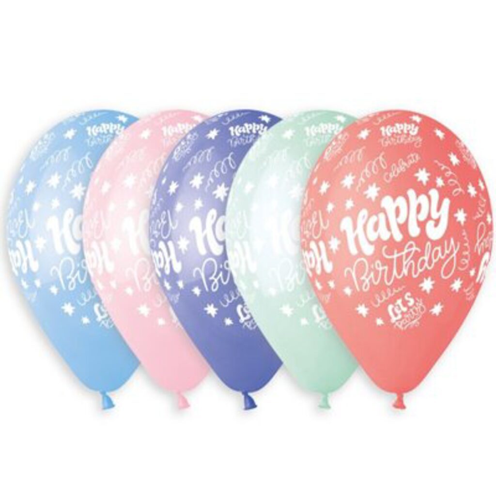Шар с рисунком 14" "Happy Birthday" шелкография, пастель, 30 см