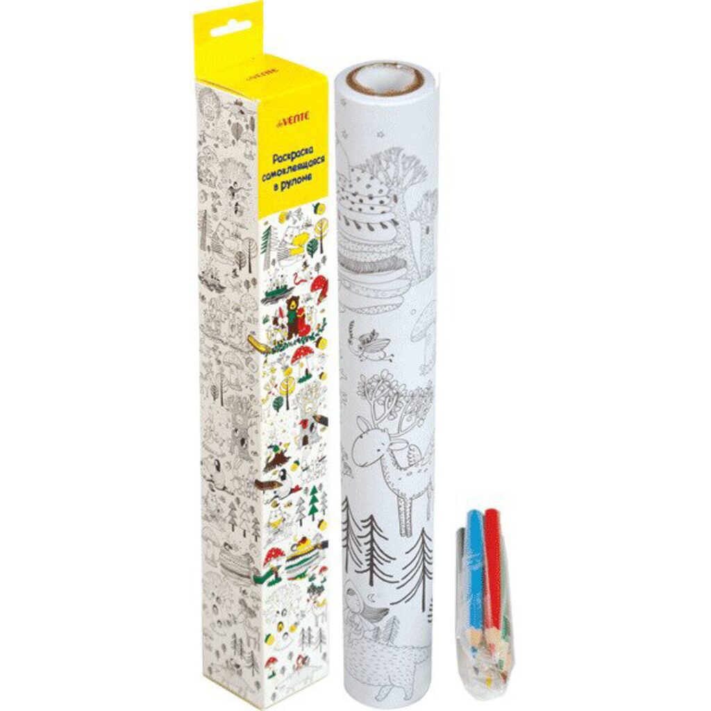 Раскраска  420*30см deVENTE, самокл., + карандаши 6цв., 14 листов