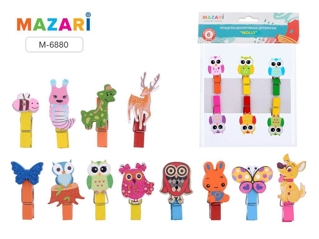 Декор Набор прищепок Wolly, 3,5*0,7см, 6шт, ассорти